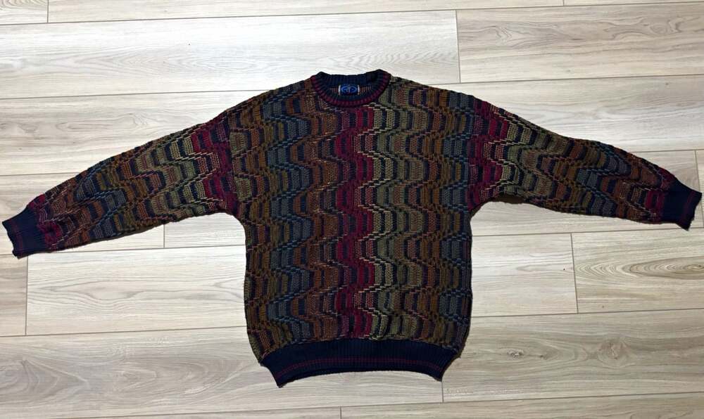 Vintage 90s Cotton Traders Cosby Sweater Mens M 3D Textured Knit Abstract